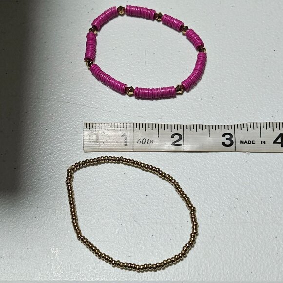 Retro 80s Fashion Four Assorted Beaded Stretch Bracelets Pink Gold Copper Clear - Picture 4 of 5